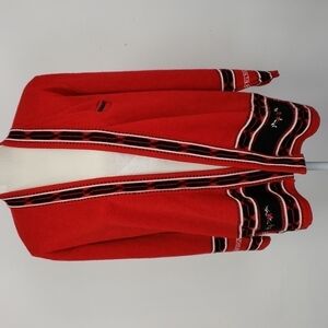 ELITEX New Zealand Fine Wool Blend Cardigan Red & Black with Suede Accents EUC